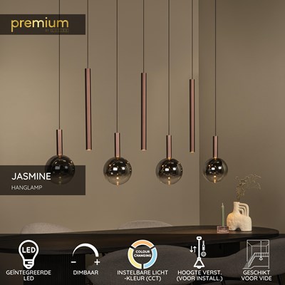 Lucide JASMINE - Hanglamp - LED Dimb. - CCT - 7x4W 2200K/3300K - Geschikt voor vide en hoge plafonds - Koper | Premium